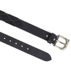 Classic Black Genuine Leather Polo Belt with Vintage Brass Buckle