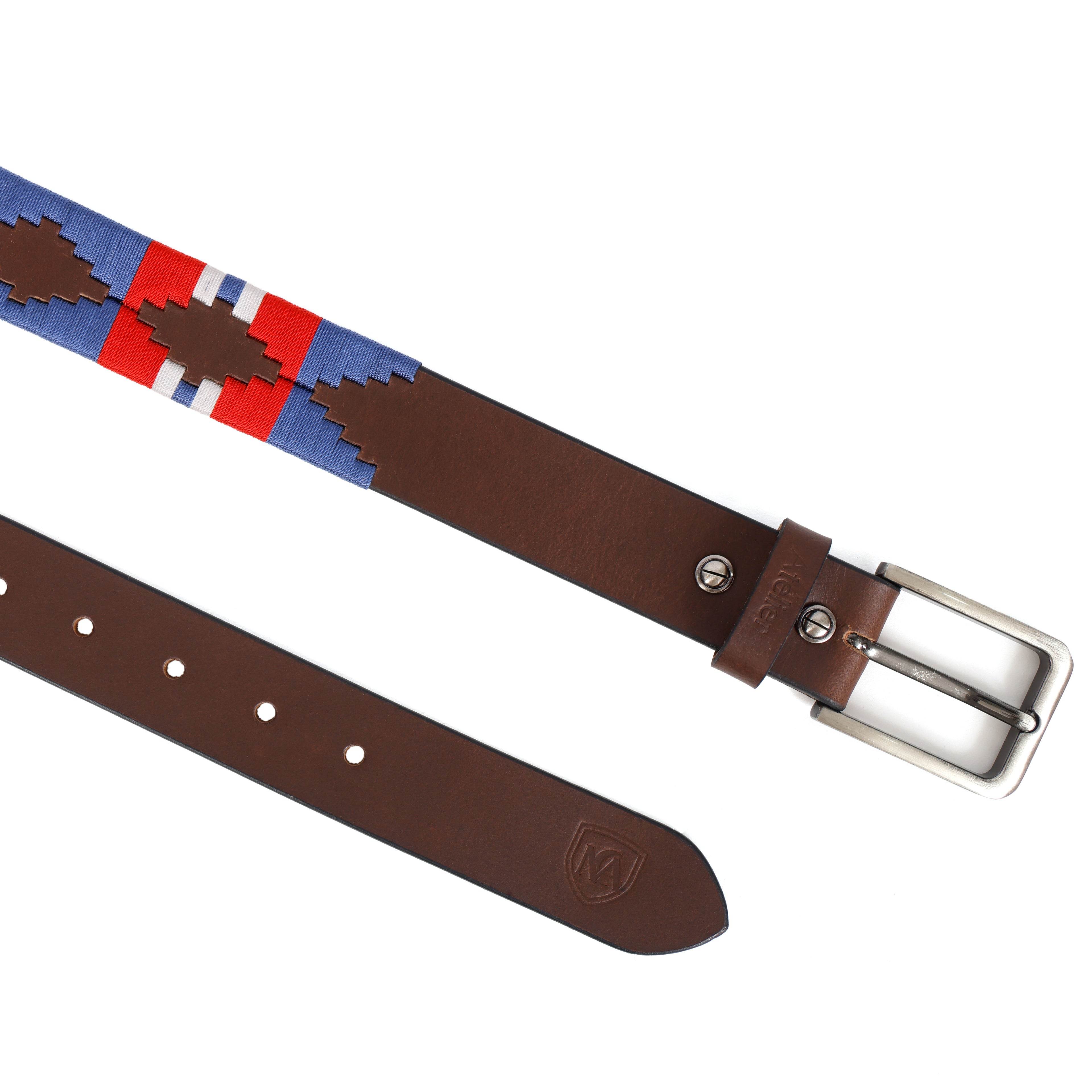 Premium Leather Polo Belt colorful textile embroidery.