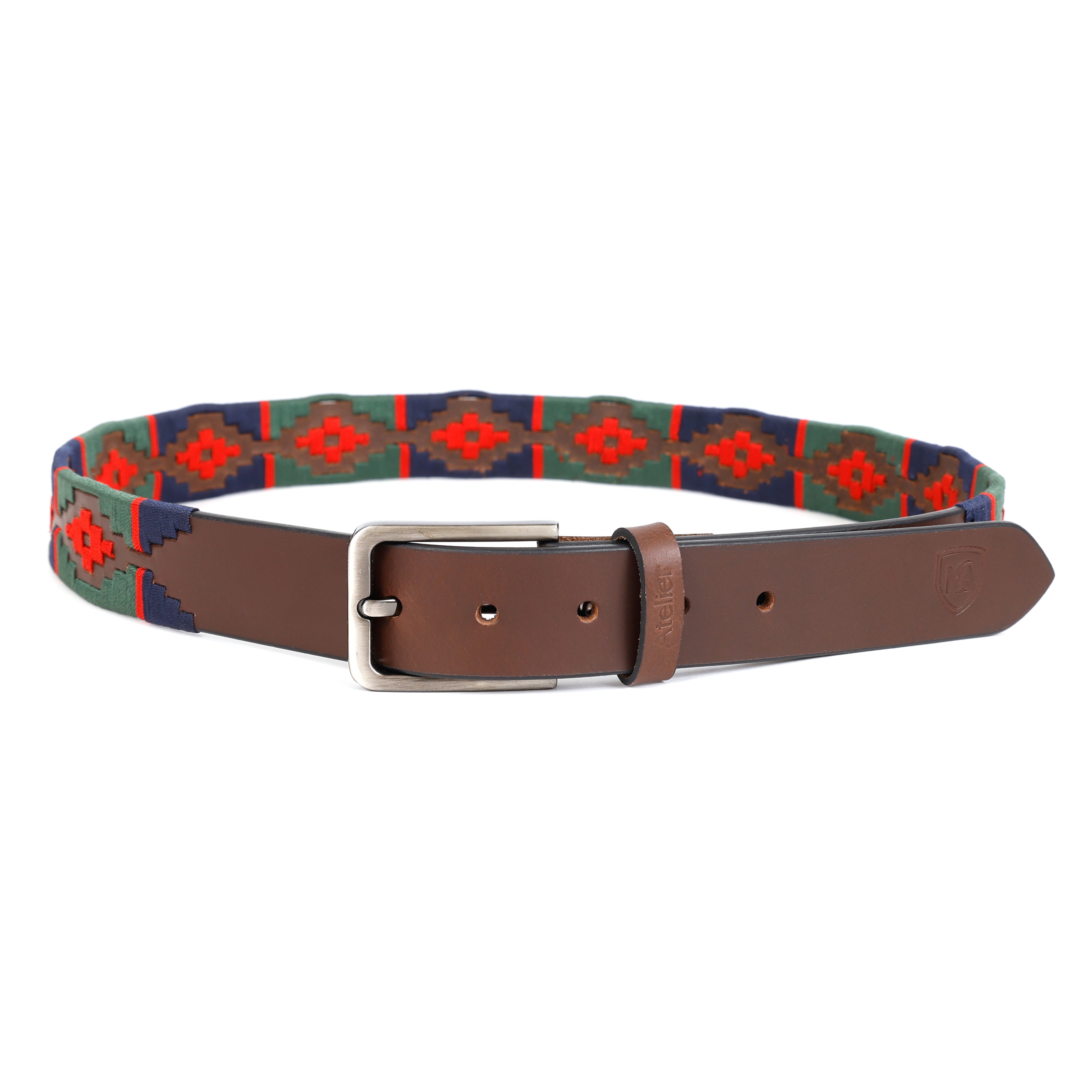 Handcrafted Genuine Leather Polo Belt with Woven Tribal Pattern