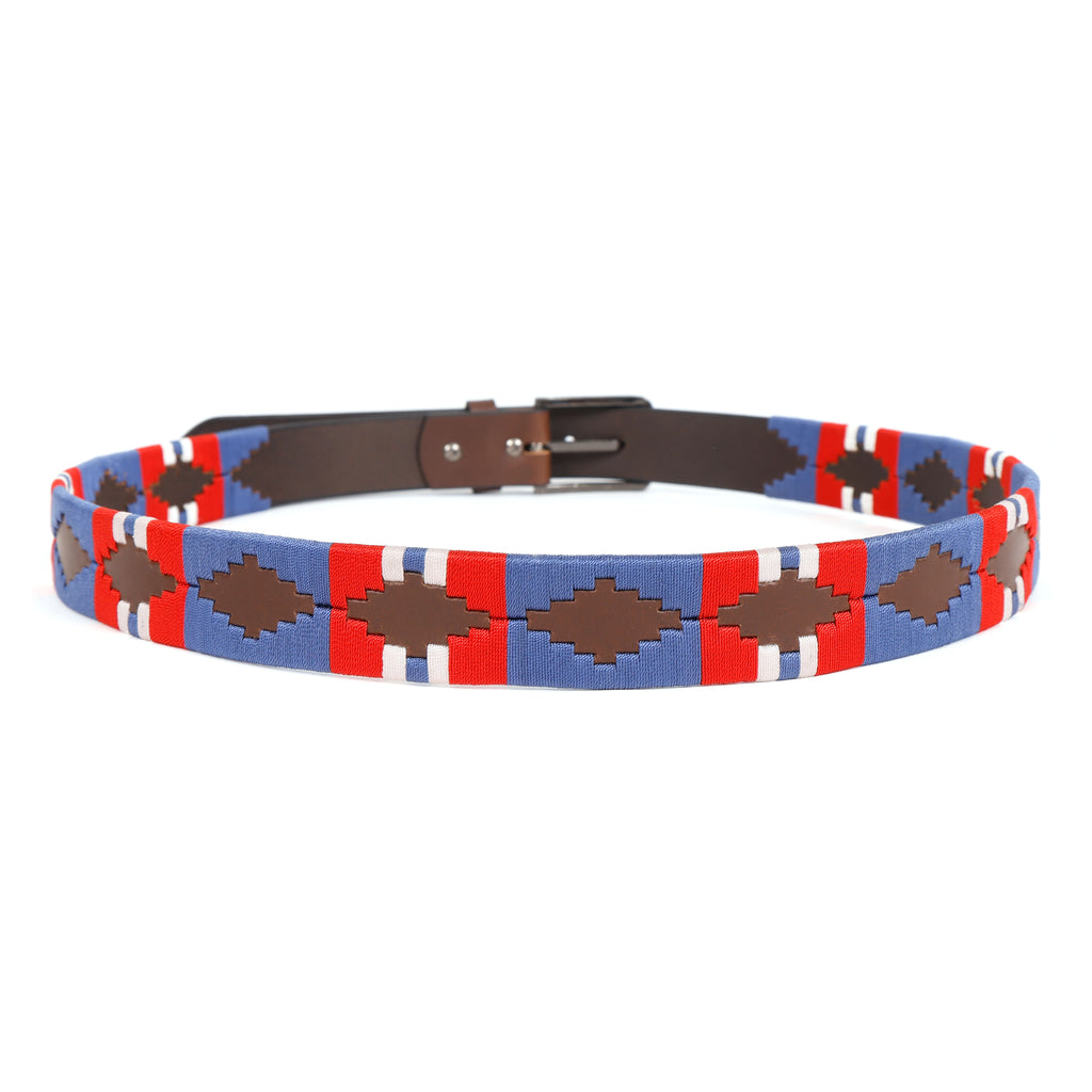 Premium Leather Polo Belt colorful textile embroidery.