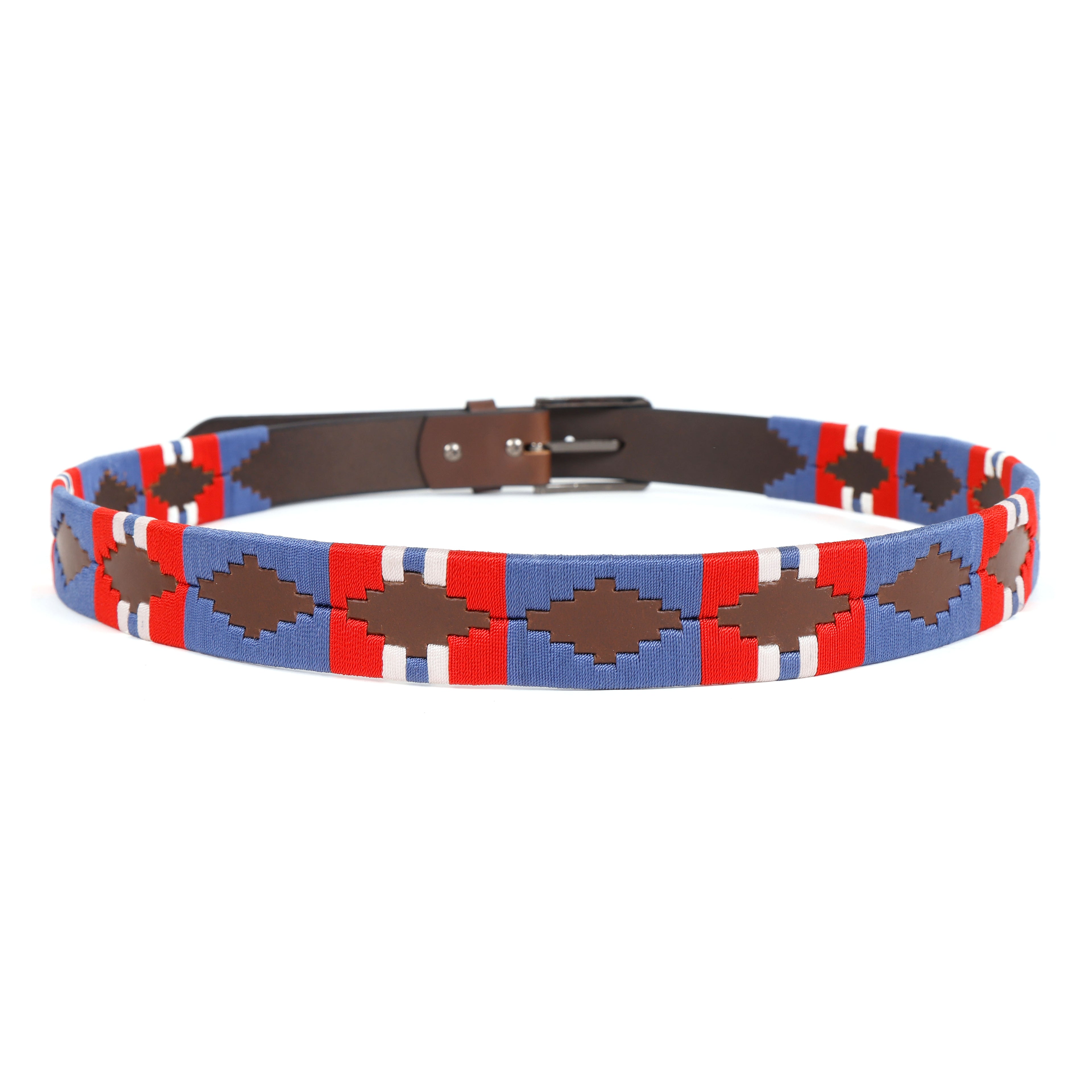 Premium Leather Polo Belt colorful textile embroidery.