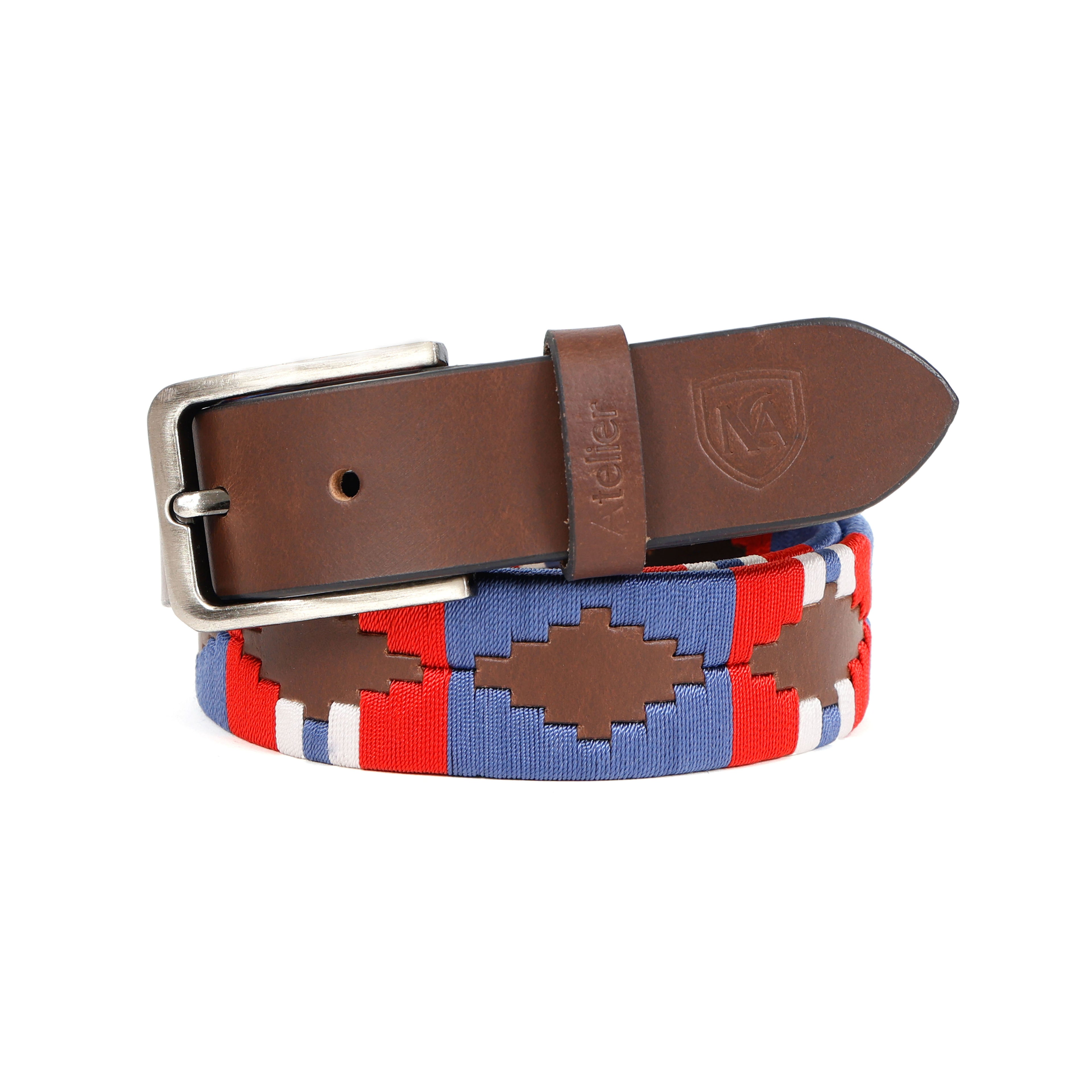 Premium Leather Polo Belt colorful textile embroidery.