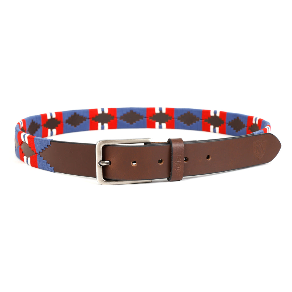 Premium Leather Polo Belt colorful textile embroidery.