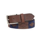 Leather Polo Belt with Woven Pattern – Brown & Navy Classic