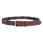 Leather Polo Belt with Woven Pattern – Brown & Navy Classic
