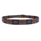 Leather Polo Belt with Woven Pattern – Brown & Navy Classic