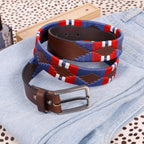 Premium Leather Polo Belt colorful textile embroidery.