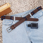 Leather Polo Belt with Woven Pattern – Brown & Navy Classic