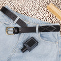 Classic Black Genuine Leather Polo Belt with Vintage Brass Buckle