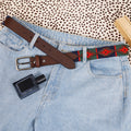 Handcrafted Genuine Leather Polo Belt with Woven Tribal Pattern