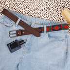 Handcrafted Genuine Leather Polo Belt with Woven Tribal Pattern