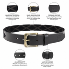 Polo Black Leather Belt with Black Stitching & Brushed Antique Buckle