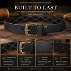 Polo Black Leather Belt with Black Stitching & Brushed Antique Buckle