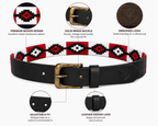 Polo Black Genuine Leather Belt with Red & White Contrast Stitching