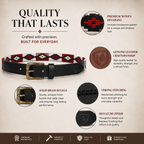 Polo Black Genuine Leather Belt with Red & White Contrast Stitching