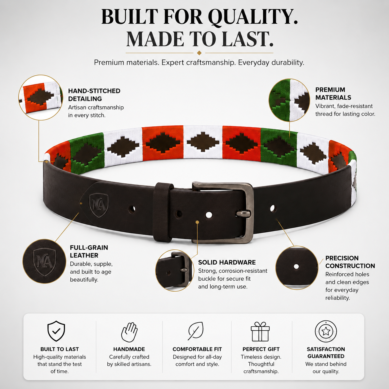 Polo Genuine Brown Leather Belt for Men