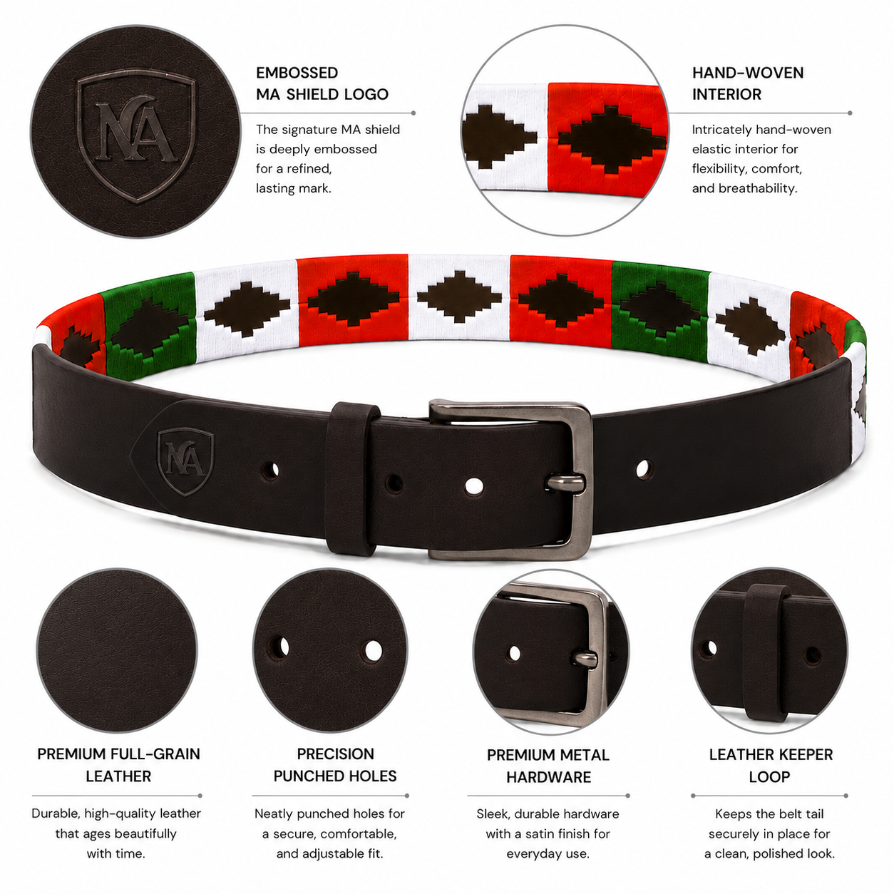 Polo Genuine Brown Leather Belt for Men