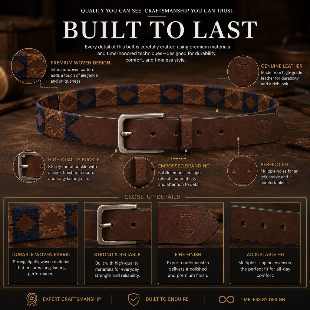 Blue And Brown Polo Leather Belt for Men