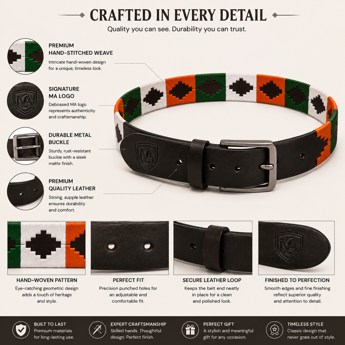 Polo Genuine Brown Leather Belt for Men
