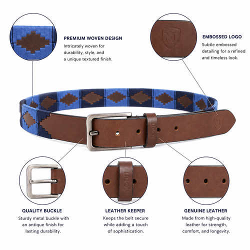 Blue & Brown Polo Leather Belt for Men