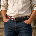 Polo Black Genuine Leather Belt with Red & White Contrast Stitching