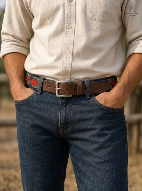 Brown Polo Leather Belt With Silver Buckle