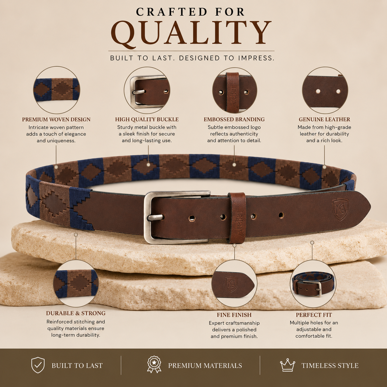 Blue And Brown Polo Leather Belt for Men